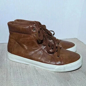 Old Navy High Top Sneaker Cognac Shoes 8 Brown Upper Leather Lace Up 1994